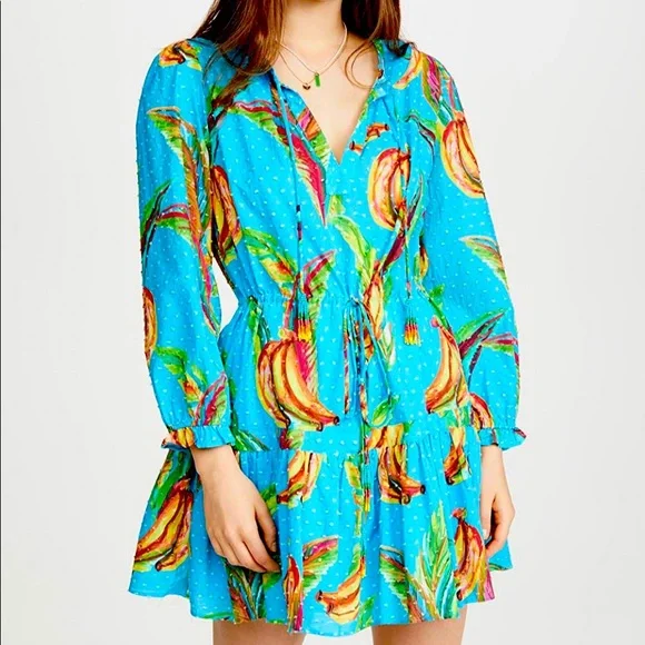 farm rio blue banana dress FARM Rio Blue Banana Grapes Sleeveless Lenzing Ecovero Maxi Dress, Banana Grapes Blue / XXS main image 0